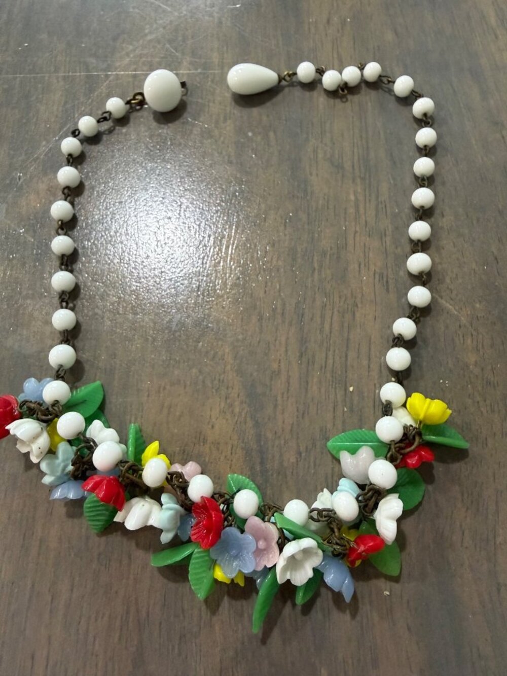 Vintage 1920's Glass Flower Chain Beaded Choker Necklace READ